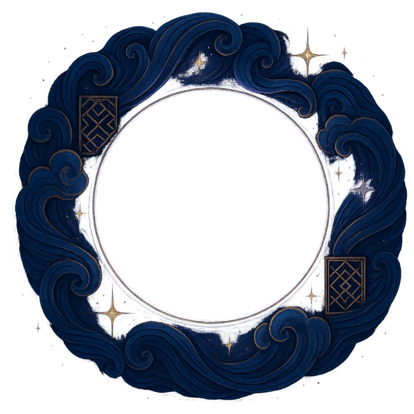 Blue, circular, celestial-like border with a glow