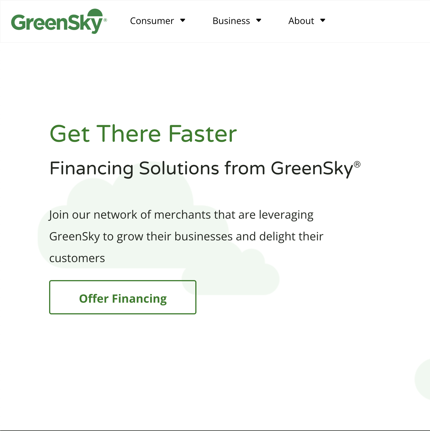 Screenshot of Greenskys website - www.greensky.com